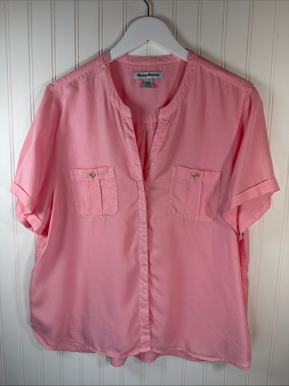 Tommy Bahama Soft Pink Short Sleeve Women’s Button-Front Top Size Large